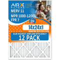 14x24x1 Air Filter MERV 11 Rating, 12 Pack of Furnace Filters Comparable to MPR 1000, MPR 1200, FPR 7, High Efficiency 12 Pack of Furnace Filters Made in USizeA by AIRX FILTERSize WICKED CLEAN AIR.