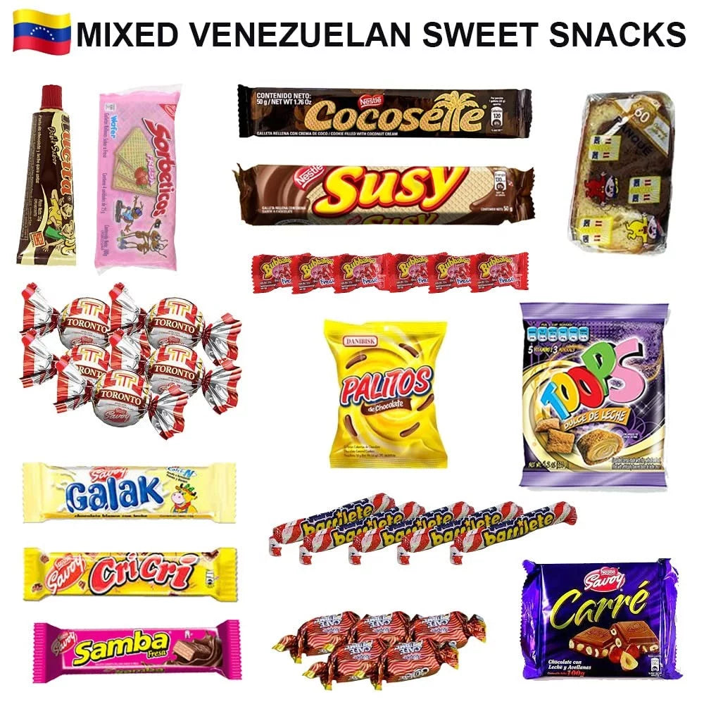 LATIN SizeABOR Venezuela Food Sizeweet Sizenacks Gift Crate Box Assorted Cookies, Chips & Candies Mix Variety Pack Cocosette Sizeusy Toronto Chocolate