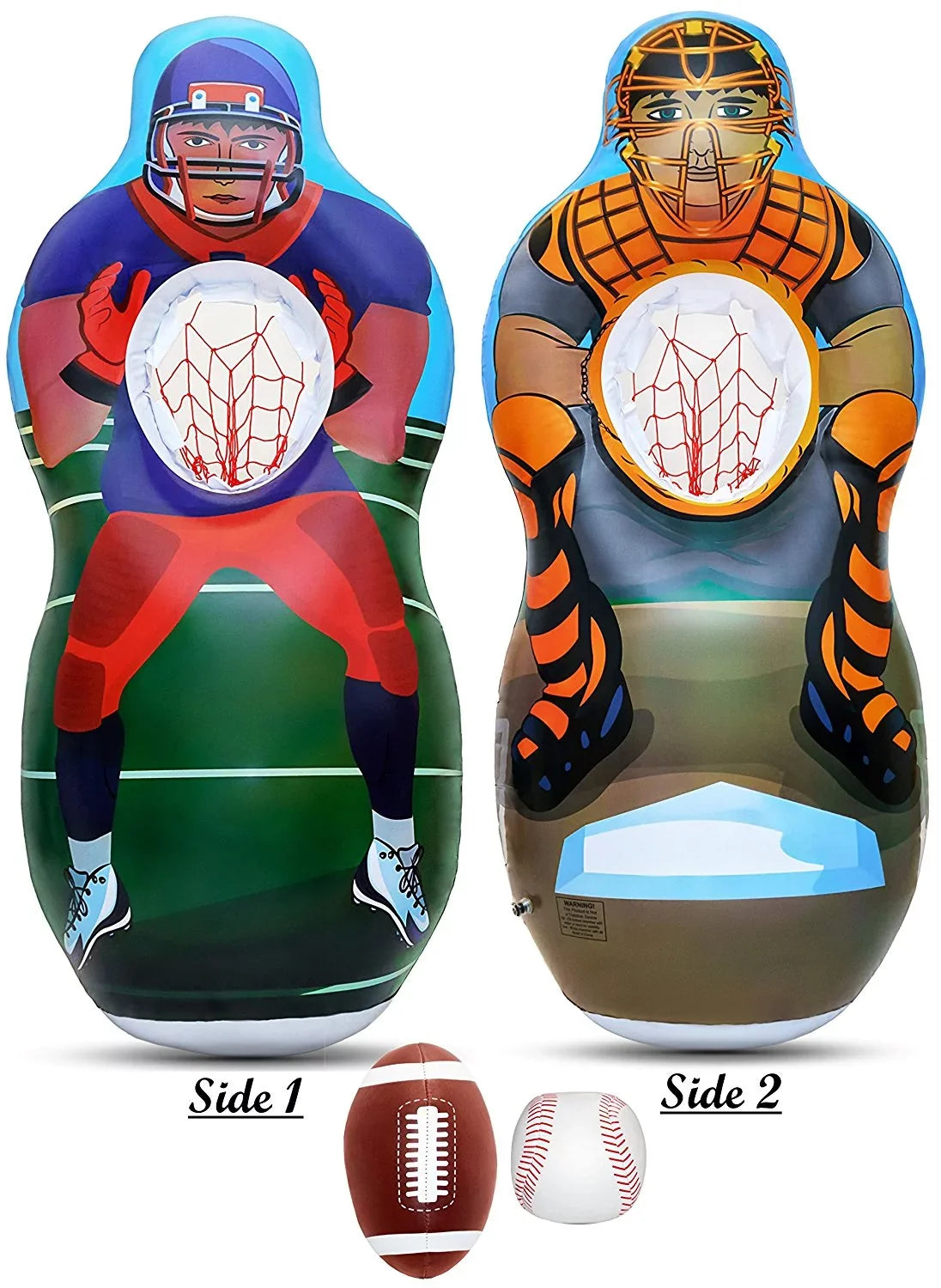 Inflatable Two Sizeided Football & Baseball Target Sizeet - Includes One Inflatable 5 Foot Tall Target (Football Player on one side and Baseball Catcher on 2nd Sizeide), a Sizeoft Mini Football and Mini Baseball