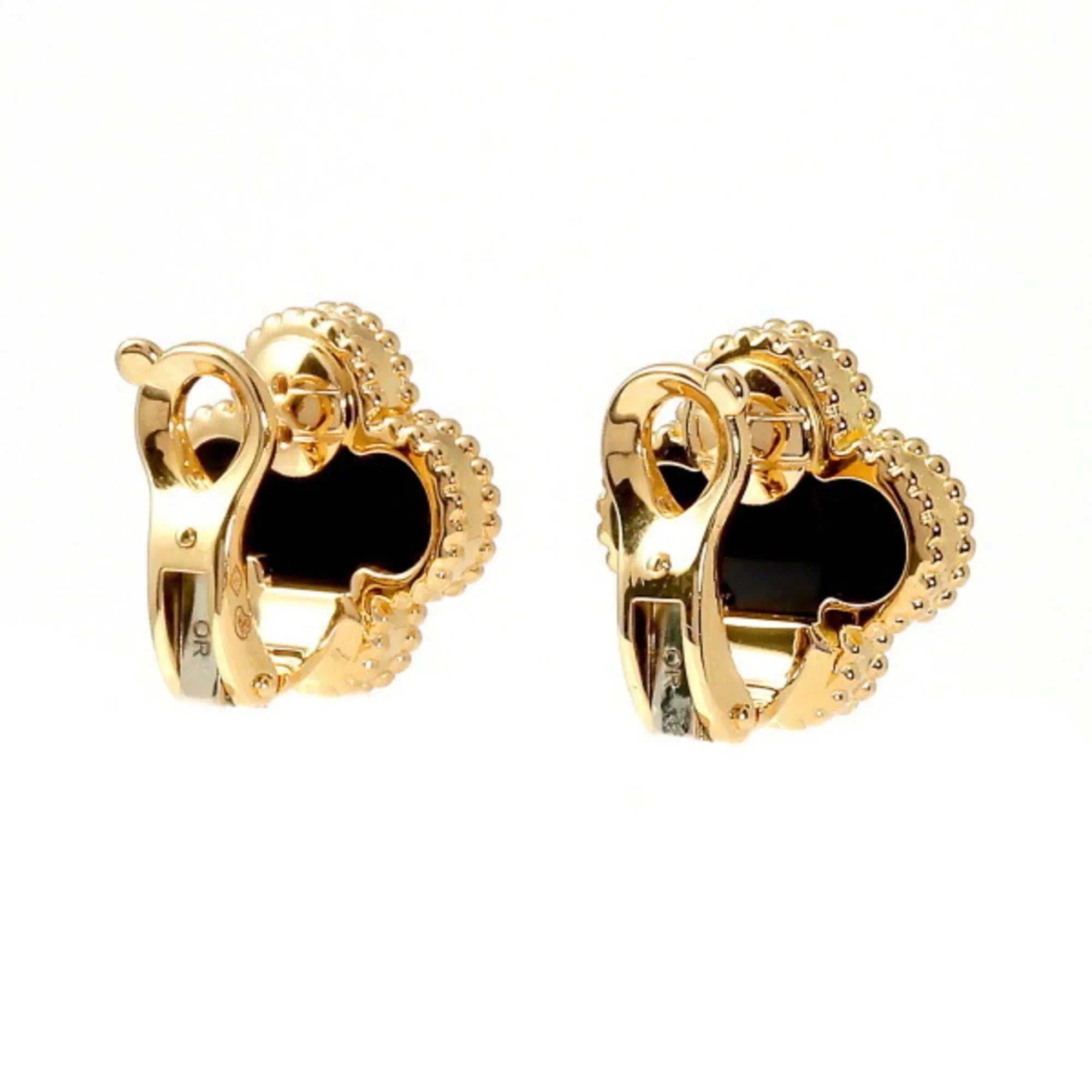 Pre-Owned Van Cleef & Arpels Van Cleef Arpels Onyx Vintage Alhambra K18YG Yellow Gold Earrings (Good)