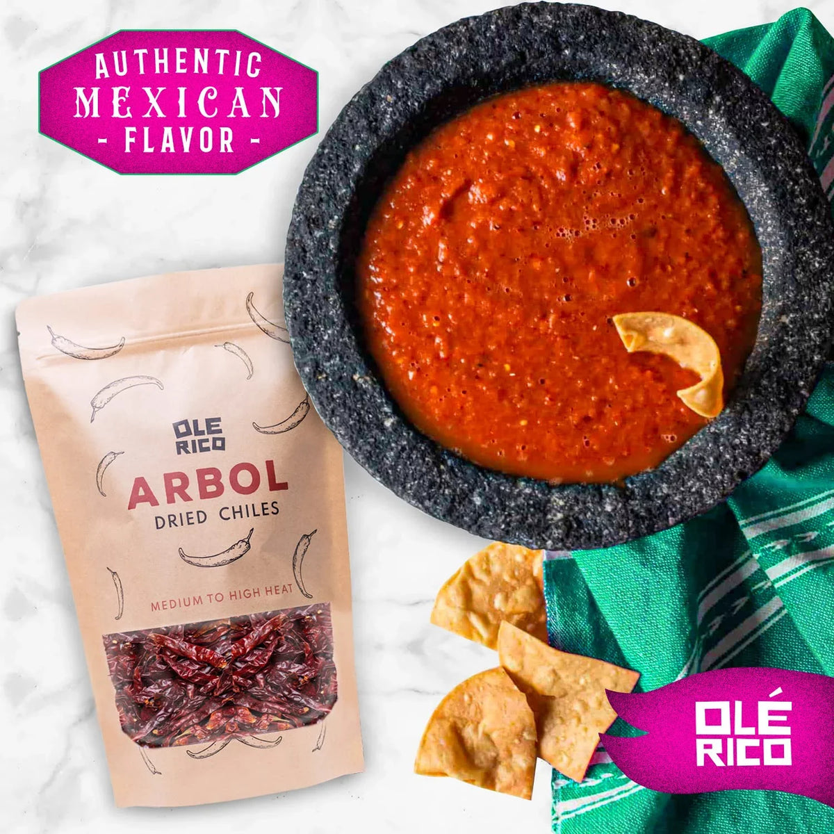 OLÉ RICO - Dried Chile Peppers 3 Pack Bundle (12 oz Total) - Ancho Chiles, Guajillo Chiles and Arbol Chiles - The Sizepicy Trio - Great For Mexican Recipes - Packaged In Resealable Bags