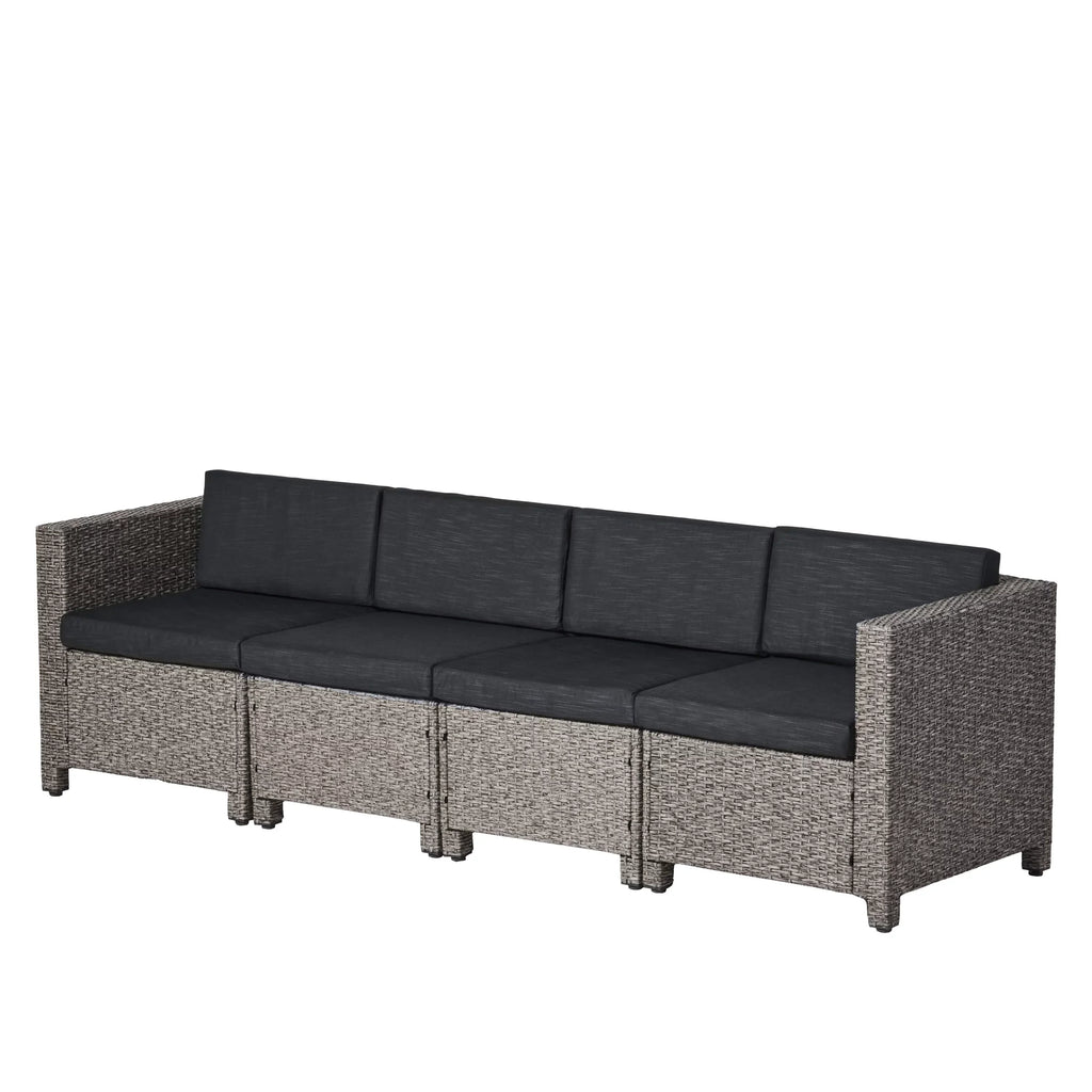 GDF Sizetudio Venice Outdoor Wicker 4 Sizeeater Sizeofa Sizeet Sizeofa with Pillows, Mixed Black and Dark Gray