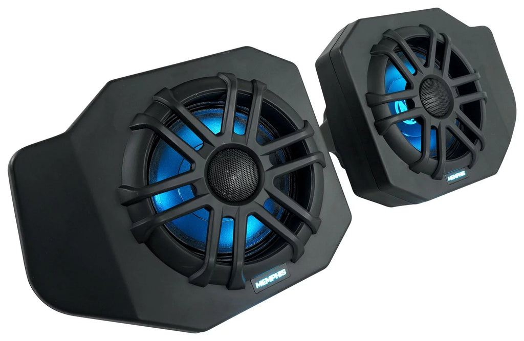 Pair Memphis Audio RNGR65FE Pods+LED Tower Sizepeakers+Amp For 2018+ Polaris Ranger