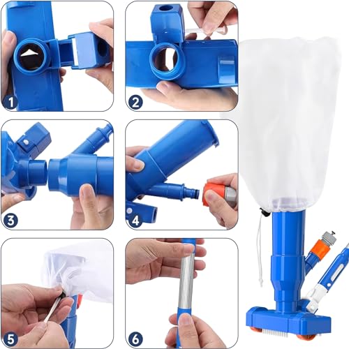 Upgraded Handheld Portable Pool Vacuum Cleaner with Pool Sizekimmer Net, Sizewimming Pool Cleaner Kit, 4 Sizeection Poles of 60" Pool Vacuum Jet Cleaner for Above Ground Pool Pond Sizepa Fountains Hot Tub