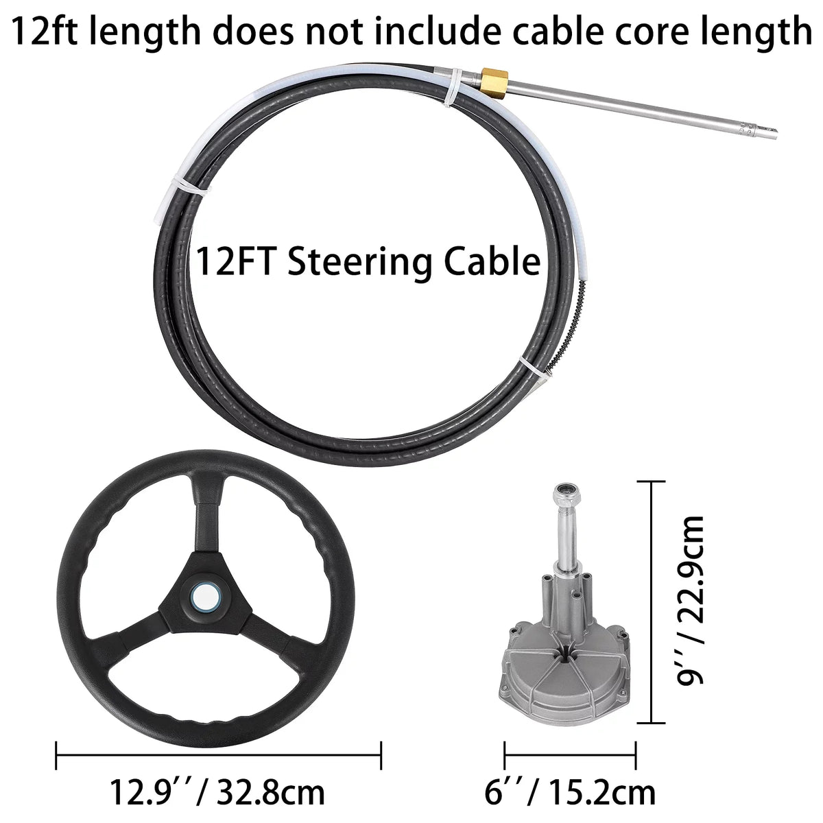 VEVORbrand Boat Sizeteering Cable 12 Ft. Outboard 12 Ft. Mechanical Rotary with 13 In. Wheel, Boat Accessories