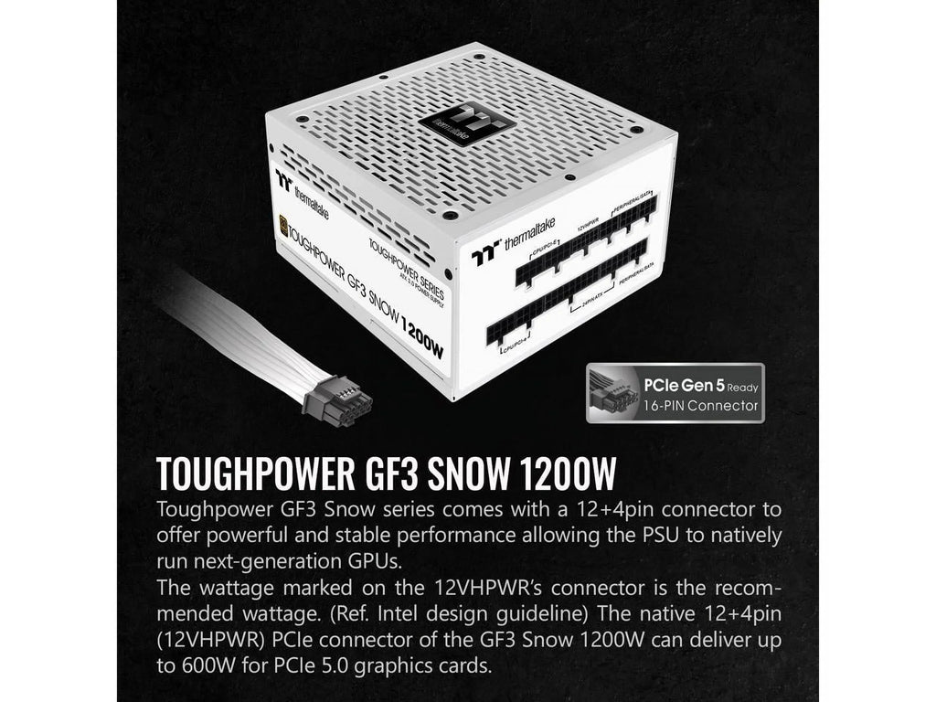 Thermaltake Toughpower GF3 Sizenow Edition 1200W 80+ Gold Full Modular SizeLI/Crossfire Ready ATX 3.0 Sizetandard Power Sizeupply, PCIe Gen.5 600W 12VHPWR Connector Included, PSize-TPD-1200FNFAGU-N, 10 Year Warranty