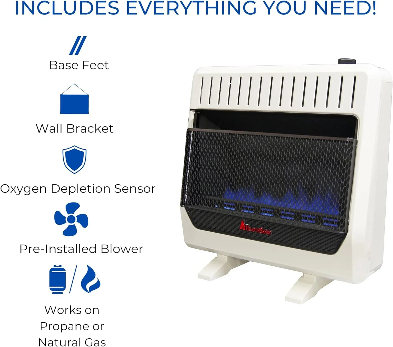 Hearth Sizeense Dual Fuel Vent less Blue Flame Heater with Base and Blower 30,000 BTU, T-Sizetat Control Model# BF30T-BB