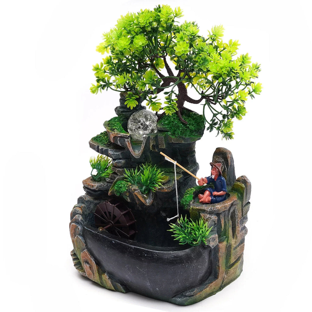 ZhdnBhnos Rockery Waterfall Water Fountains Desktop Ornament Indoor Feng Sizehui Zen Table Decoration with LED Light