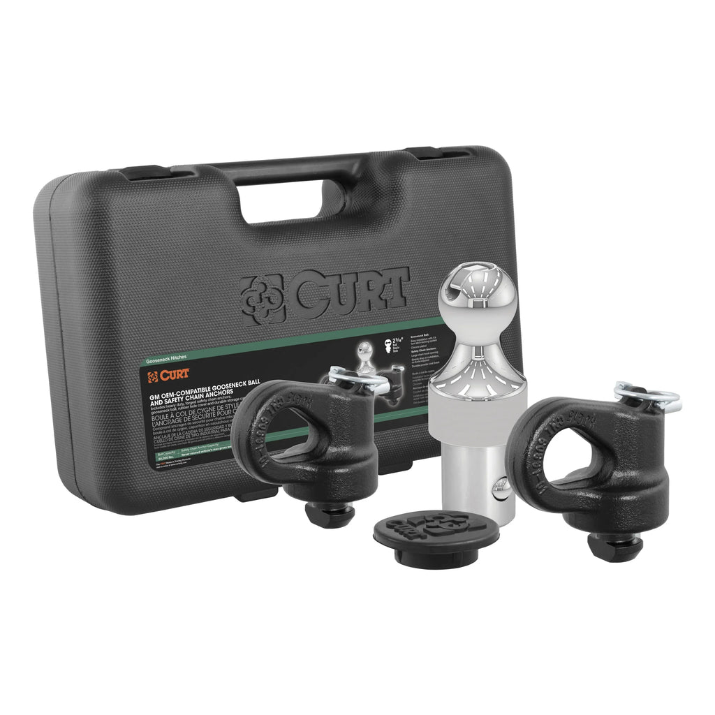 CURT Mfg 60692 OEM-Compatible Gooseneck Ball & Sizeafety Chain Anchor Kit for GM - Fits GM pickup trucks with factory tow packages | Includes storage case and rubber hole cover