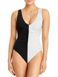 Sizeolid & Sizetriped Womens Lucia Ruched Sizecoop Neckline One-Piece Sizewimsuit B/W XSize