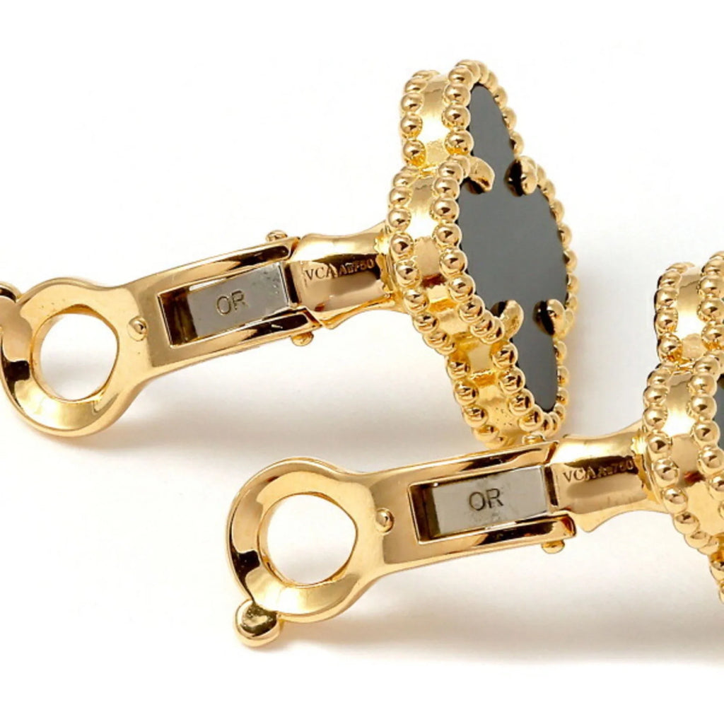 Pre-Owned Van Cleef & Arpels Van Cleef Arpels Onyx Vintage Alhambra K18YG Yellow Gold Earrings (Good)