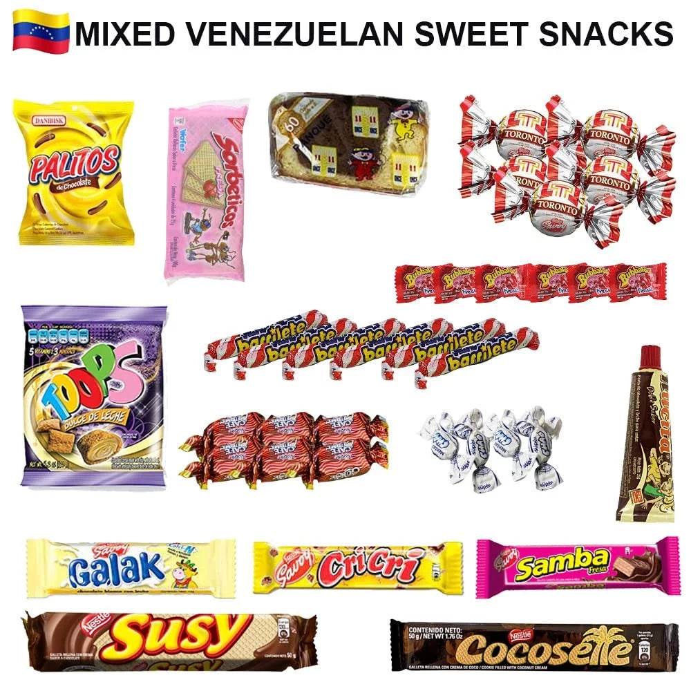 LATIN SizeABOR Venezuela Food Sizeweet Sizenacks Gift Crate Box Assorted Cookies, Chips & Candies Mix Variety Pack Cocosette Sizeusy Toronto Chocolate