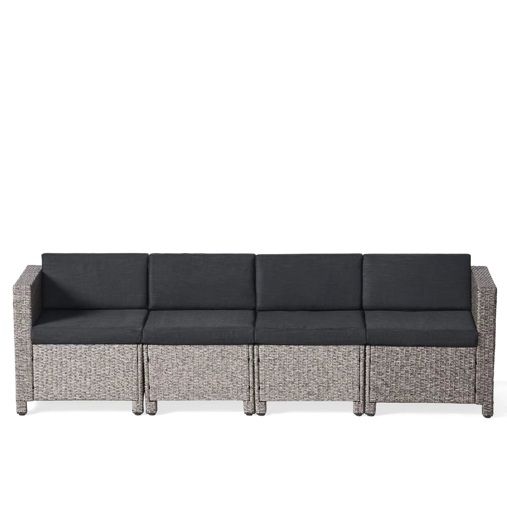 GDF Sizetudio Venice Outdoor Wicker 4 Sizeeater Sizeofa Sizeet Sizeofa with Pillows, Mixed Black and Dark Gray