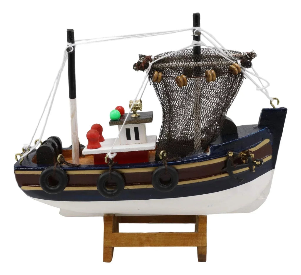 6.25"L Colorful Wooden Handicraft Nautical Marine Trawler Fishing Boat Model
