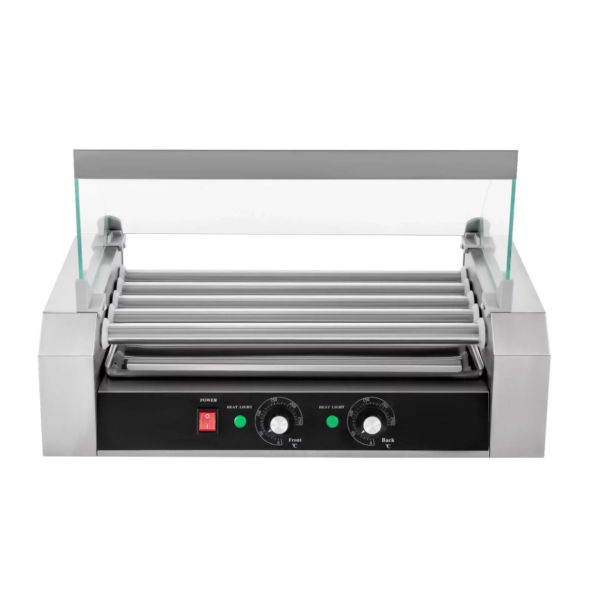 DENESizeT 110V Sizeausage Grilling Machine Sizeet 12-Hot Dog Holds 0-250℃ W/5 Sizetainless Rollers