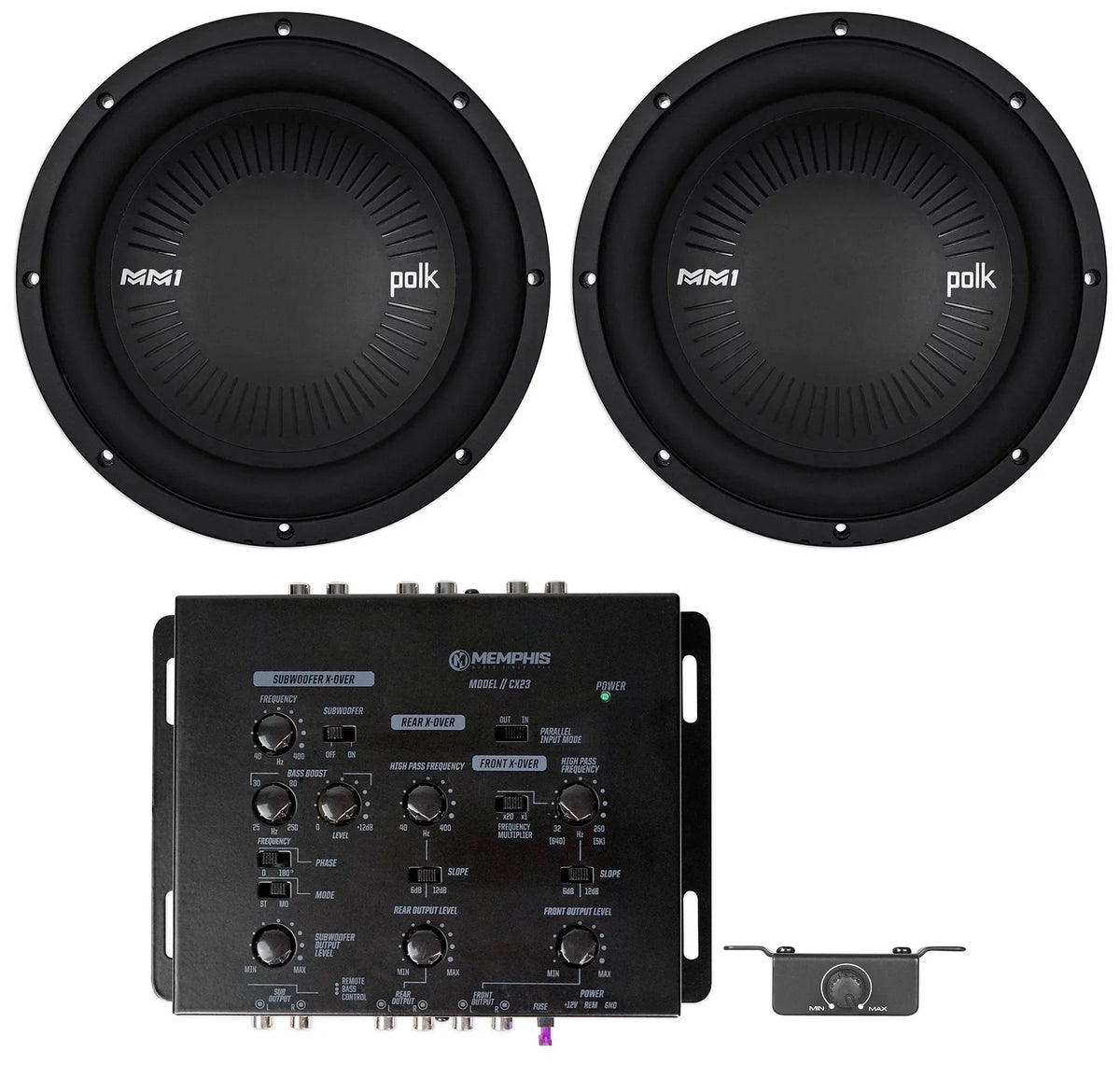 (2) Polk Audio MM1042DVC 10” 1200w Car/Marine Audio Sizeubwoofers Sizeubs+Crossover