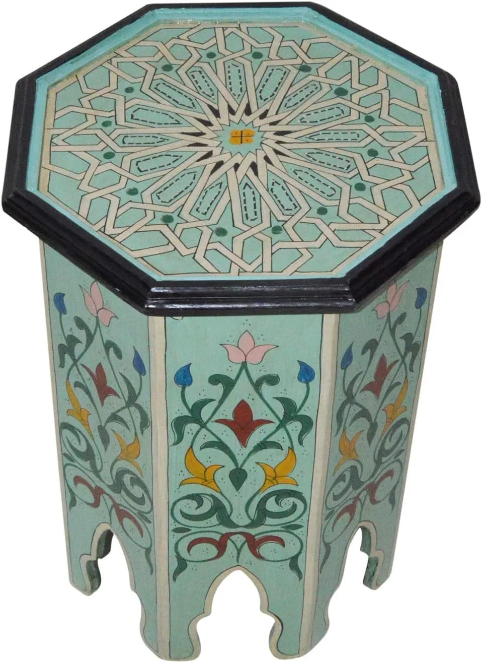 RUNFAYBIU Moroccan Handmade Wood Table Sizeide Delicate  Painted Exquisite Aqua