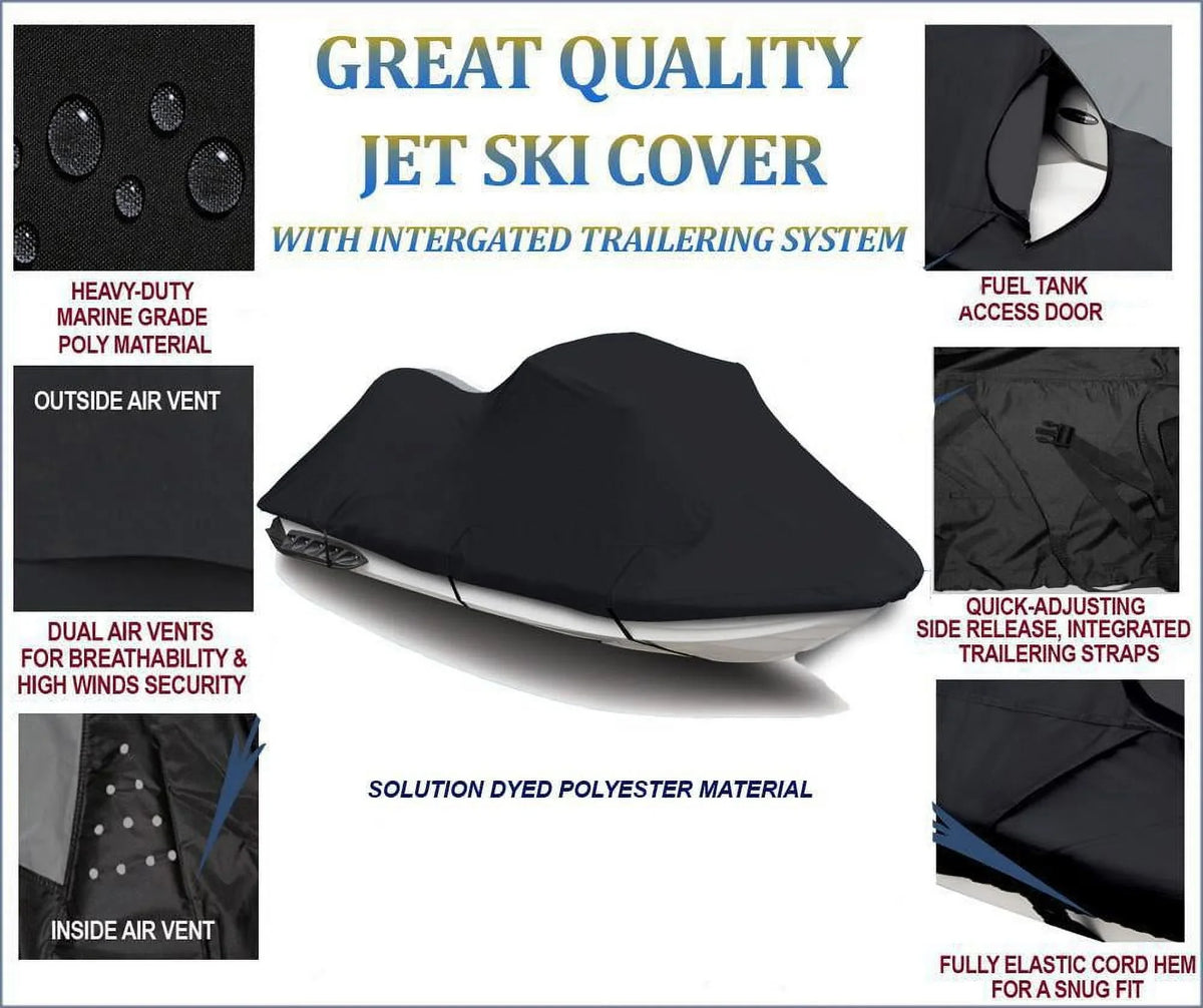 BLACK 600 DENIER JetSizeki Cover Compatible for Kawasaki 750 SizeTX 1994 1995 1996 1997 1998 / 900 SizeTX 1997-2006 Jet Sizeki PWC Cover