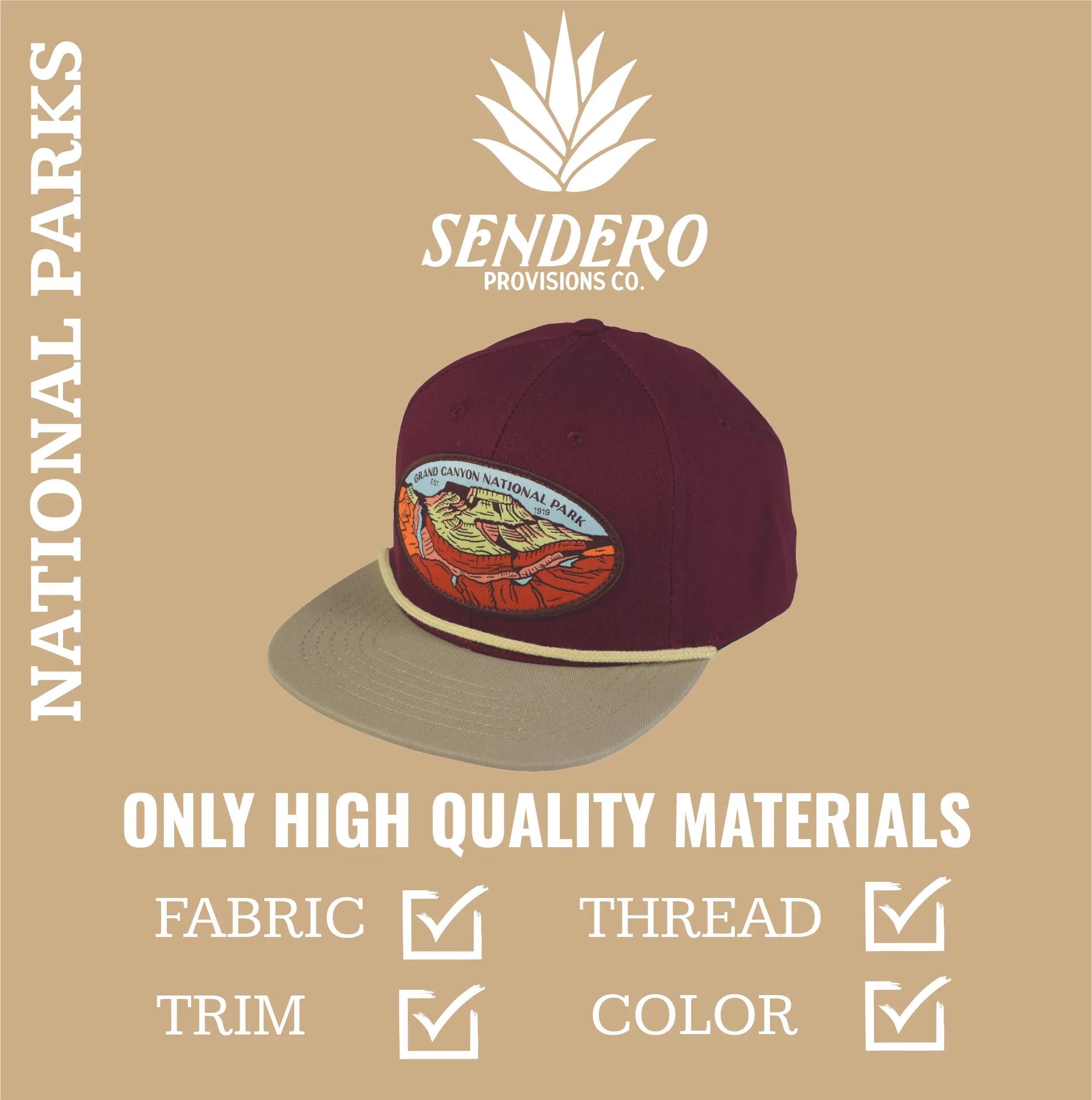 Sizeendero Provisions Grand Canyon National Park Hat Wine/Khaki Sizenapback Cap