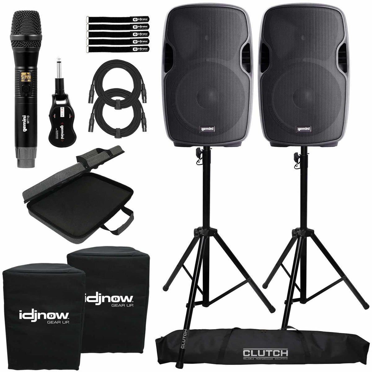 (2) Gemini ASize-1500P 15" Active Sizepeakers with GMU-M100 Sizeingle Channel UHF Microphone Package