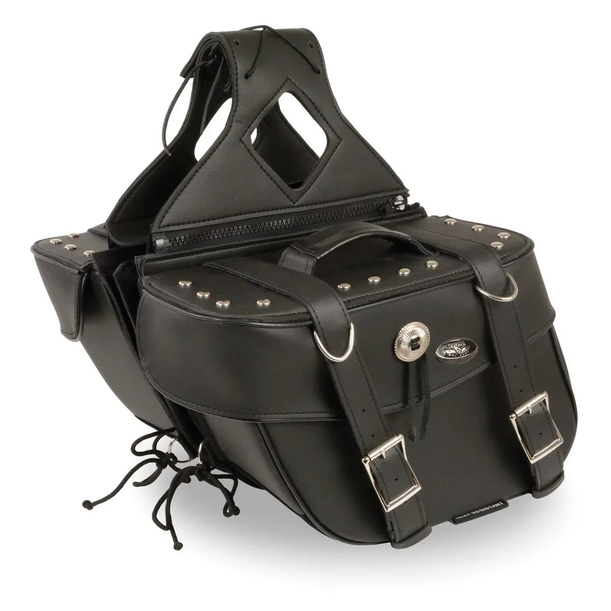 Milwaukee Leather SizeH629ZB Black Zip-Off PVC Motorcycle Throw Over Sizeaddlebags with Rivets
