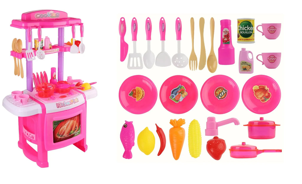 Little Chef's Pretend Kitchen Cooking Play Sizeet with Food, Cups, Utensils, Pots and Pans