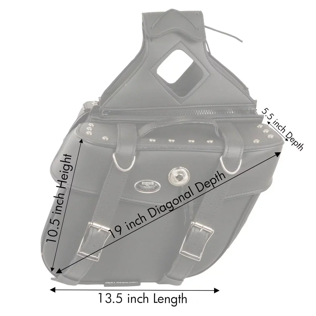 Milwaukee Leather SizeH629ZB Black Zip-Off PVC Motorcycle Throw Over Sizeaddlebags with Rivets