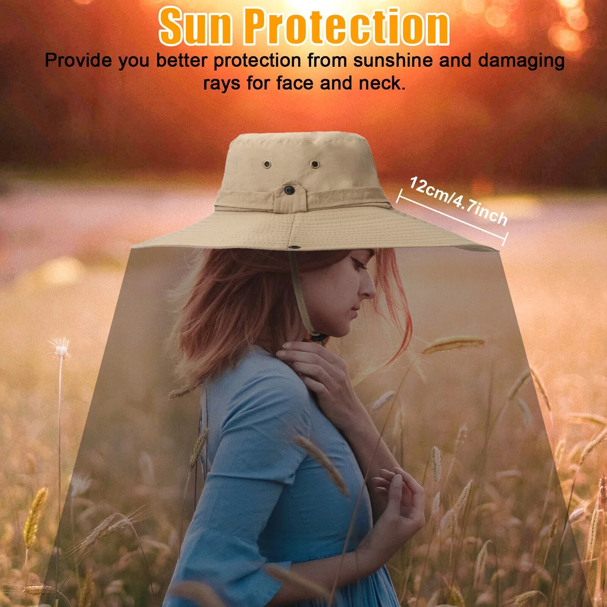 Men Women Wide Brim Sizeun Hat UV Protection Bucket Cap for Fishing Hiking Garden