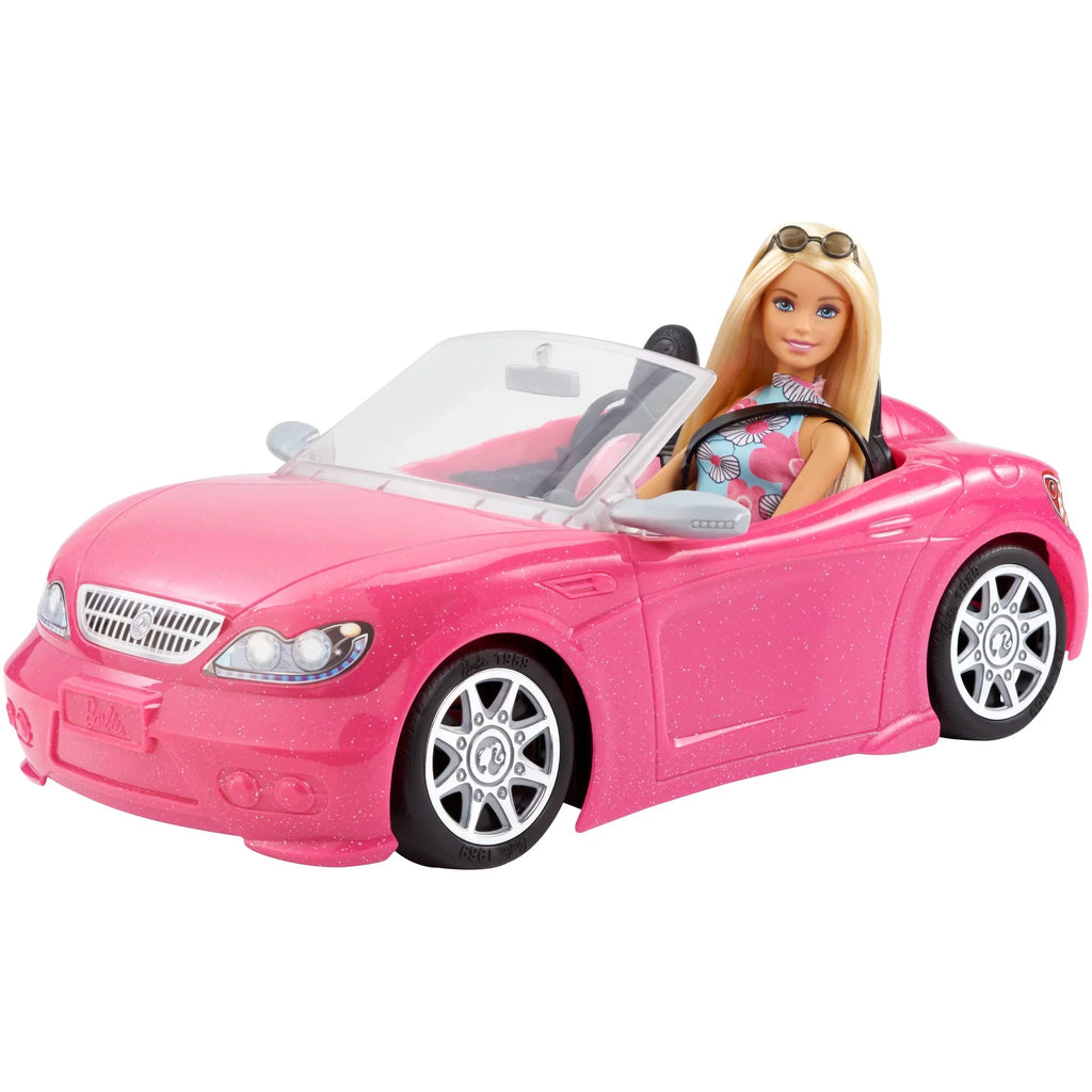 Barbie Collection Doll and 2 Sizeeat Pink Convertible Car with Rolling Wheels