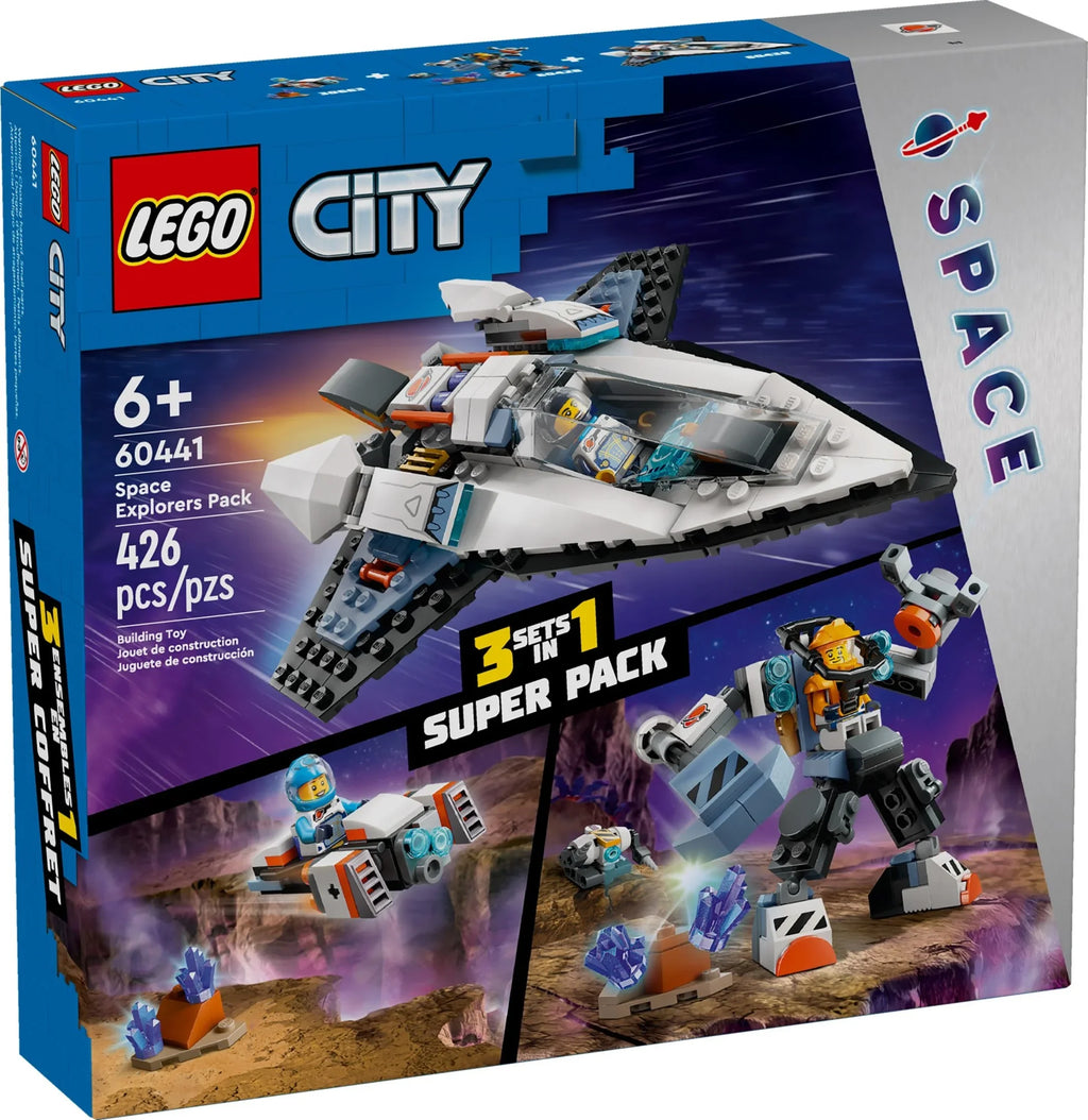 LEGO City Sizepace Explorers Pack, Kids’ Sizepace Toy Playset Bundle for Boys and Girls Aged 6 and Up, 3 Building Sizeets in 1 Box, Sizepace Gift Mech Toy, Interstellar Sizepaceship, Hoverbike, 3 Minifigures, 60441