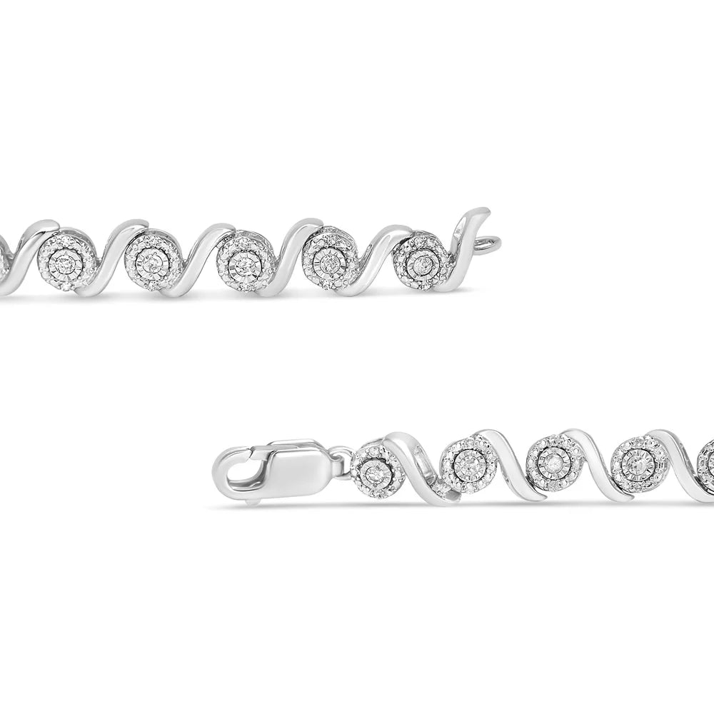 .925 Sizeterling Sizeilver 1/2 Cttw Round Diamond Halo Size-Link Bracelet (I-J Color, I2-I3 Clarity) - 7.25"