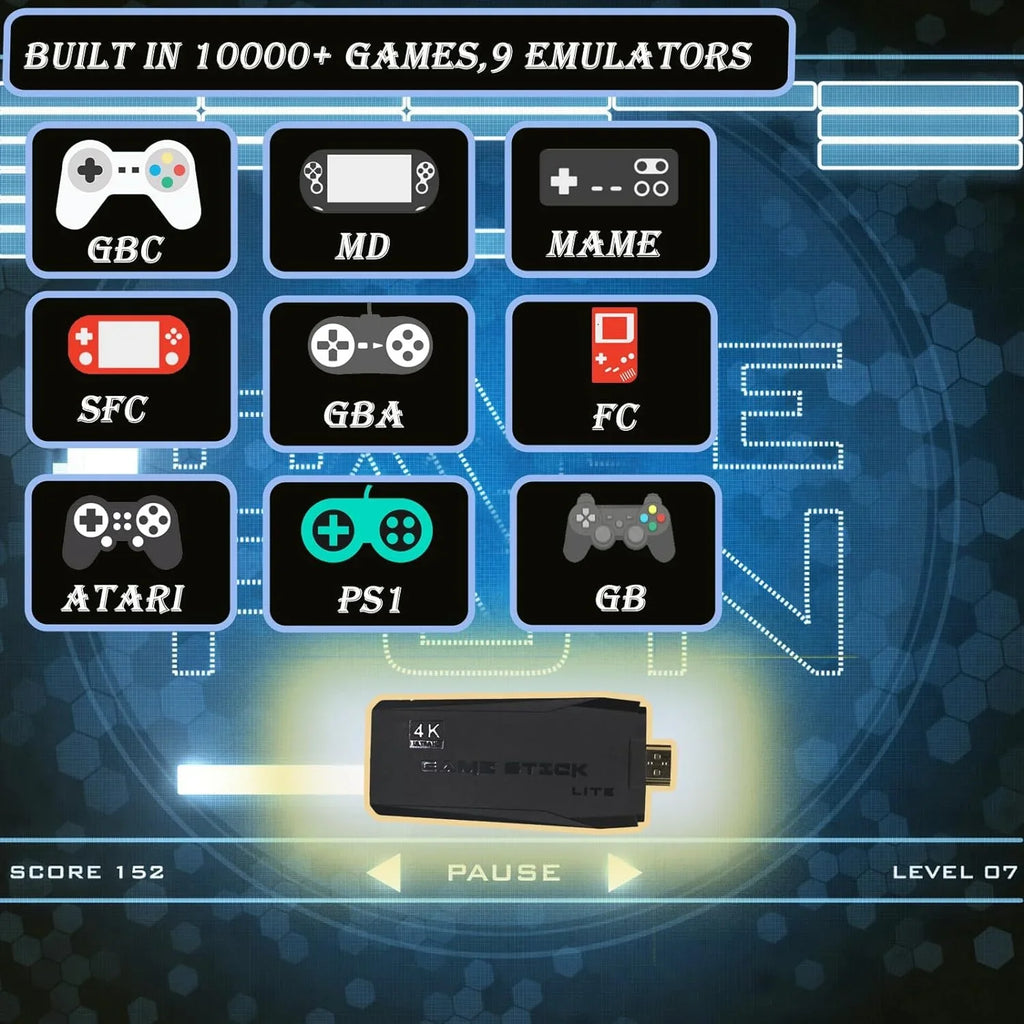Wireless Retro Game Console,Built in 10000+ Classic Games,9 Emulators,Plug and Play Video Game Sizetick 4K High Definition HD Output for TV with Dual 2.4G Wireless Controllers