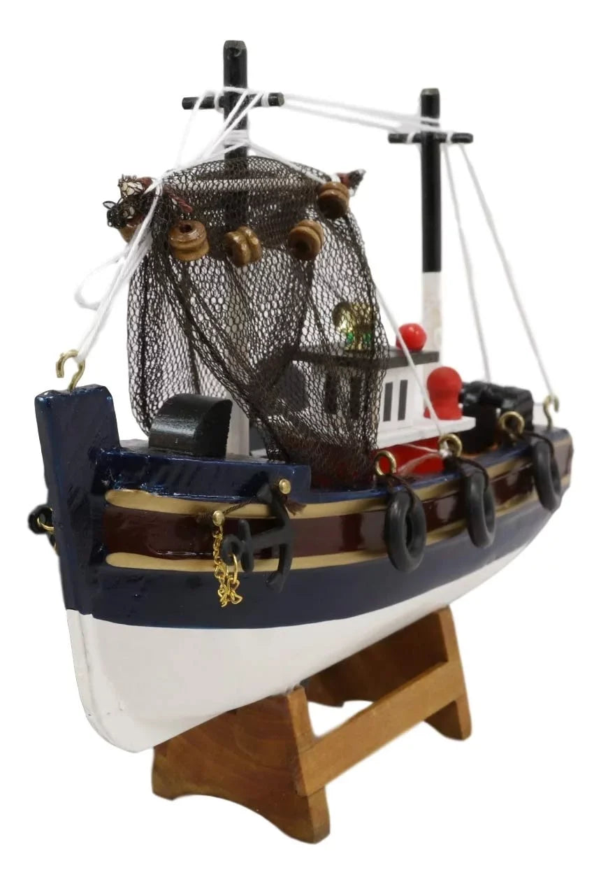 6.25"L Colorful Wooden Handicraft Nautical Marine Trawler Fishing Boat Model