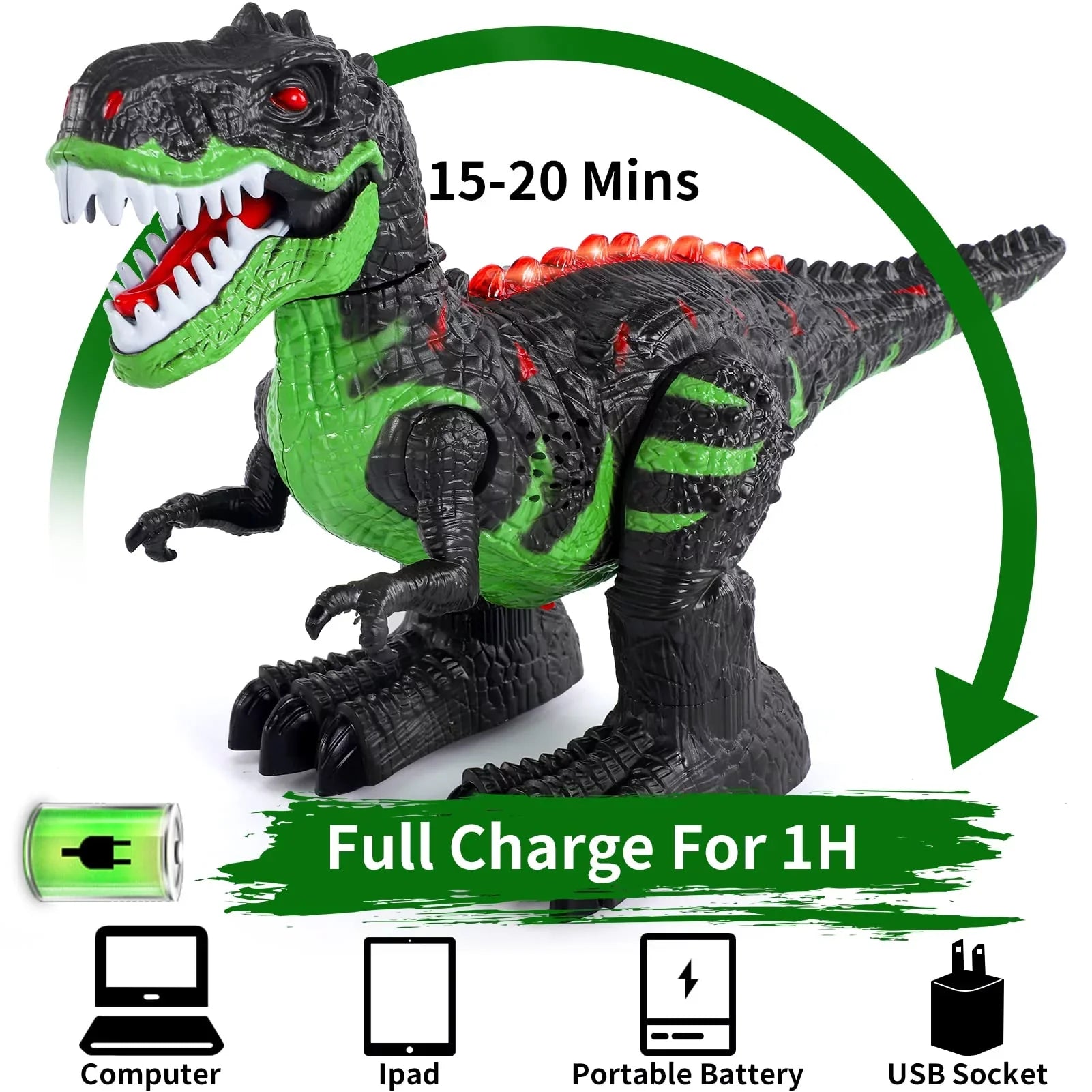 UUGEE Remote Control Dinosaur Toys for Boys Girls 2.4G RC Robot T-rex with Light Sizeound, Black
