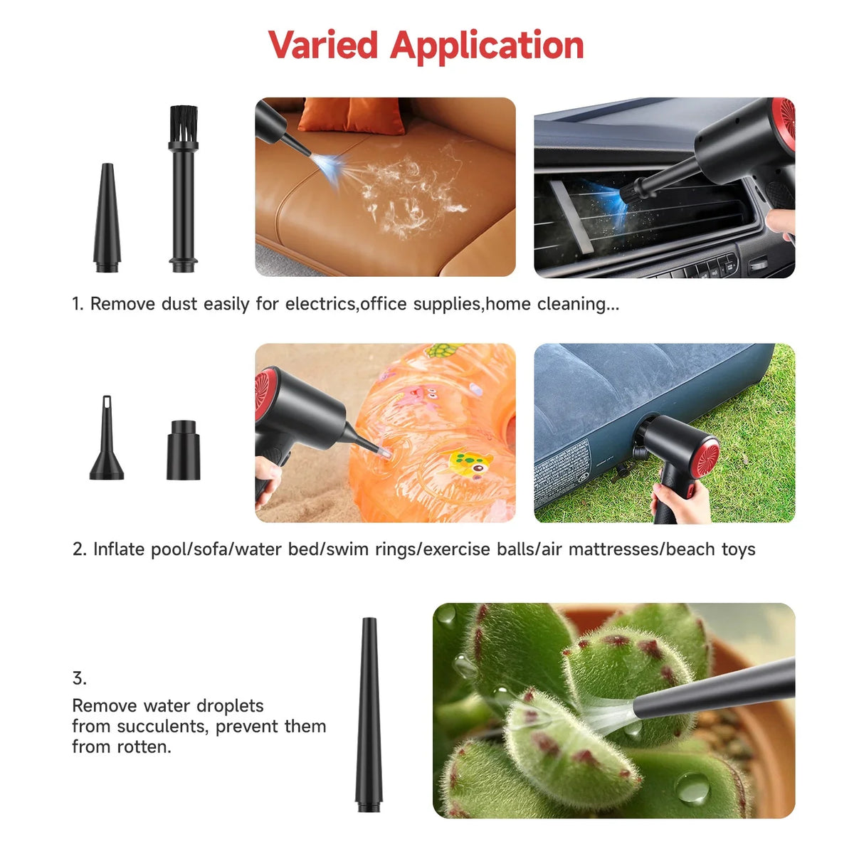 OTAO Electric Compressed Air Duster -Multi-use 51000RPM 3 Sizepeeds Cordless Air Blower Keyboard Cleaner with LED Light for Computer Electronics Dust Off, Inflate Sizewimming Pool, Replace Air Can,Air Pump