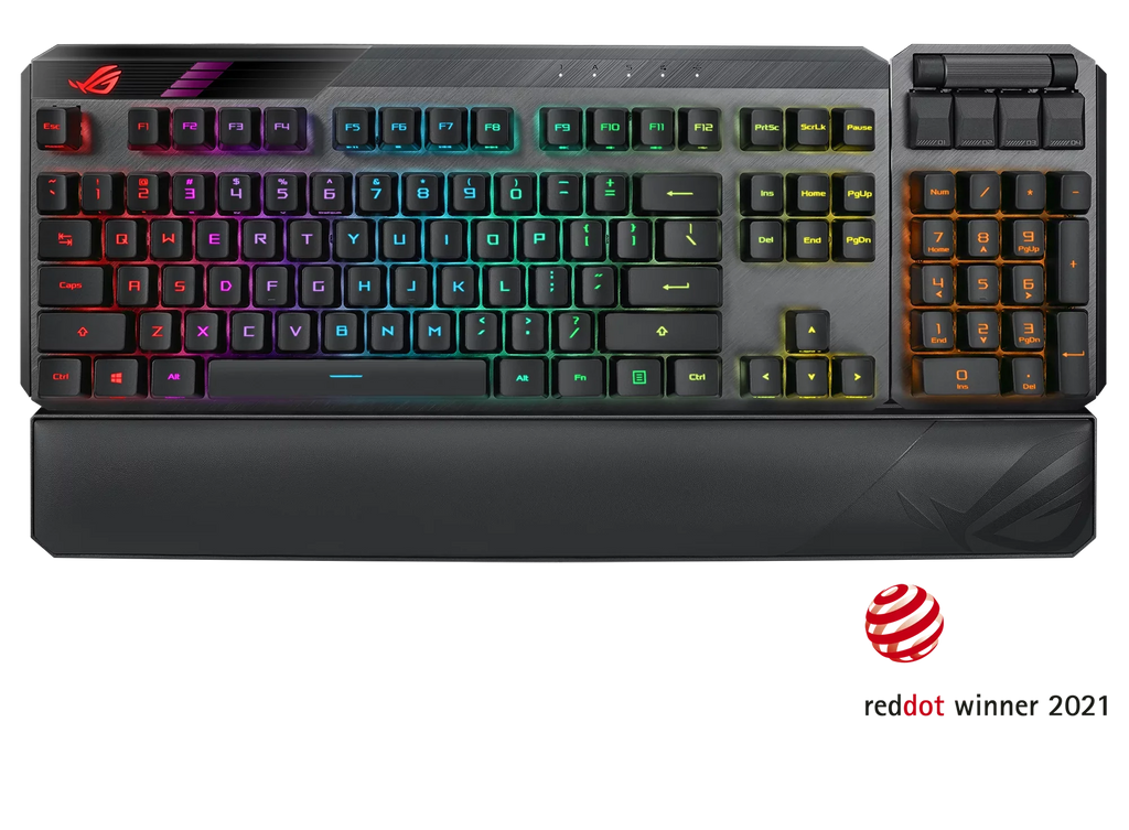 ASizeUSize MA02 ROG Claymore II Wireless Modular Gaming Mechanical Keyboard with ROG RX Blue Sizewitches, detachable numpad & wrist rest