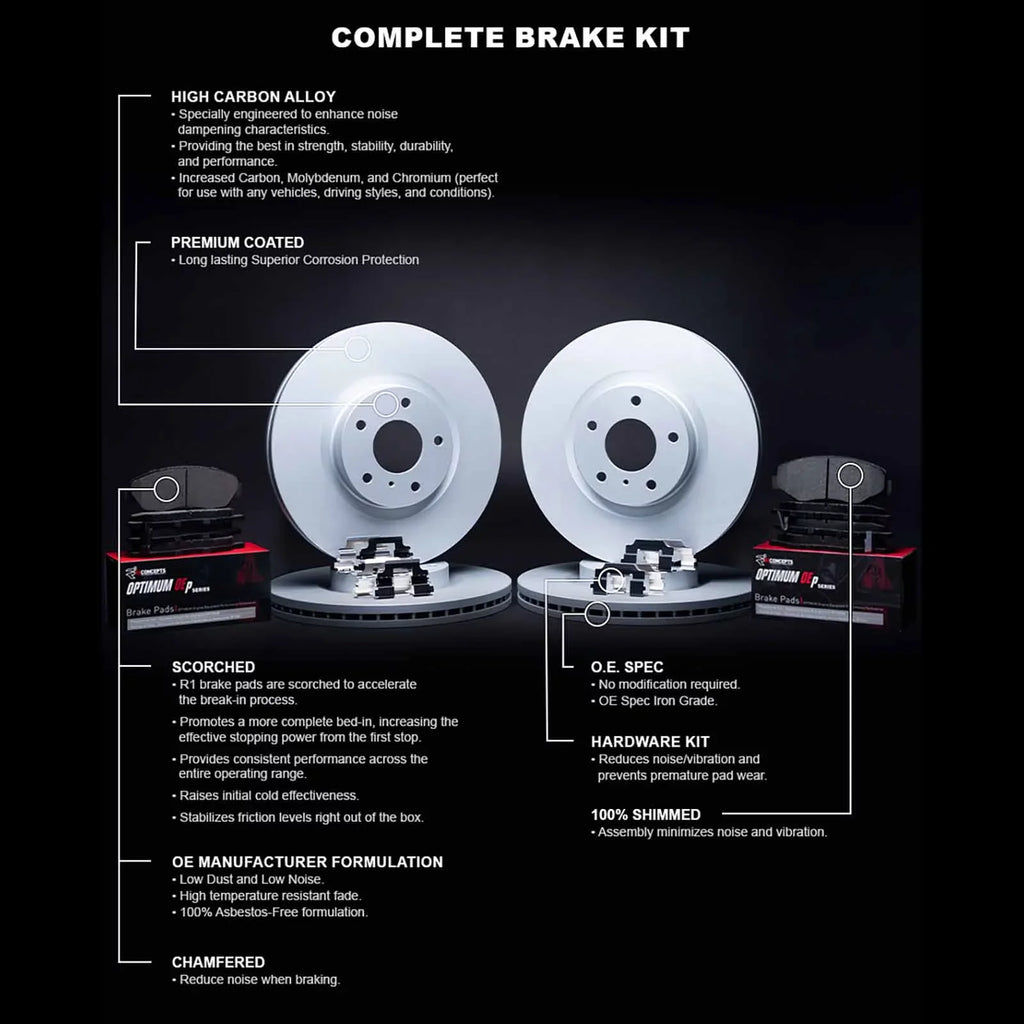 R1 Concepts Wduh2 59048 R1 Brake Rotors Carbon Coated W/ Optimum Oe Pads & Hdw Fits select: 2000 HONDA CIVIC SizeI/SizeIR, 1999 HONDA CIVIC SizeI