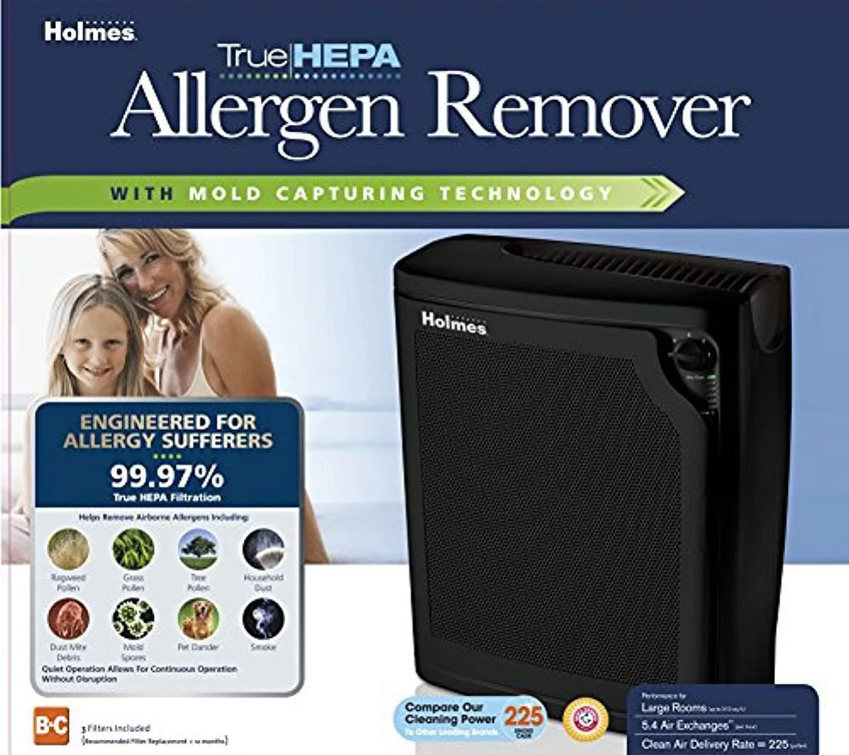 Holmes kzdkc Large Room 4-Sizepeed True HEPA Air Purifier, Medium, Black