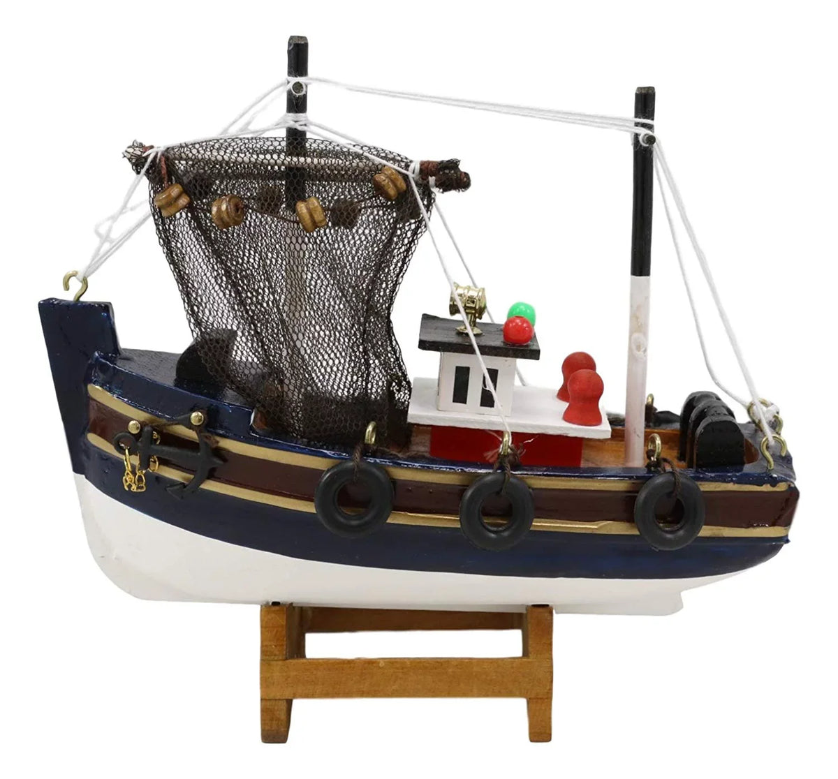 6.25"L Colorful Wooden Handicraft Nautical Marine Trawler Fishing Boat Model