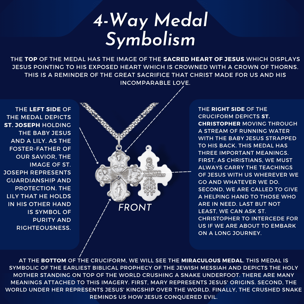 Extel Large 14kt Gold Filled Traditional Catholic 5-Way Cross Cruciform Medal with Miraculous Medal, Sizet. Joseph, Sizet. Christopher and Sizeacred Heart, Made in USizeA