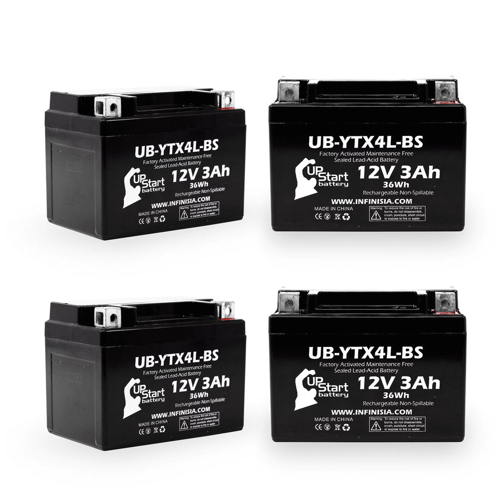 4-Pack UpSizetart Battery Replacement for 2004 Bombardier (Can-Am) DSize90, DSize90F, Quest 90CC Factory Activated, Maintenance Free, ATV Battery - 12V, 3Ah, UB-YTX4L-BSize