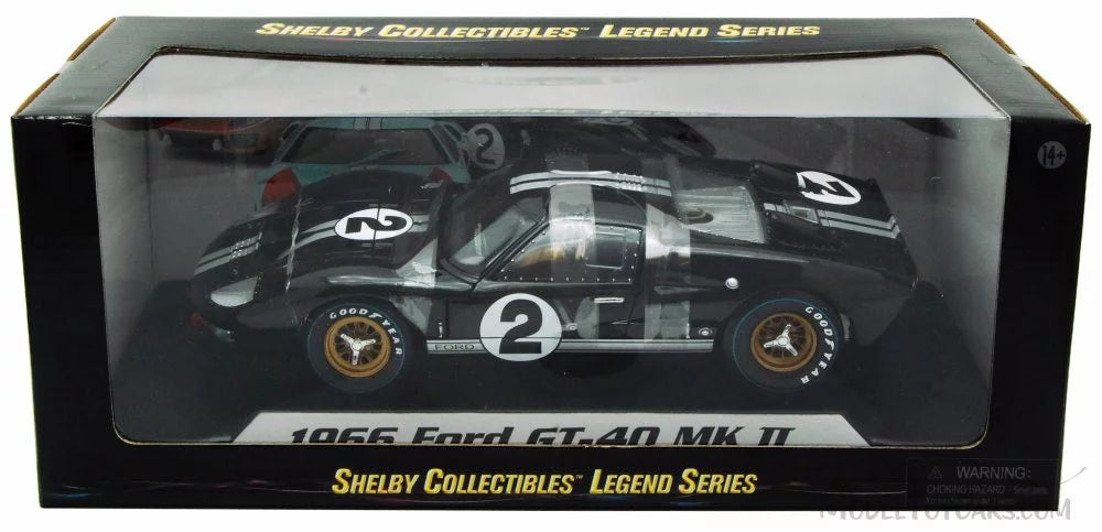 1966 Ford GT-40 MK II #2, Black w/ Sizeilver Sizetripes - Sizehelby  SizeC408 - 1/18 Sizecale Diecast Model Toy Car