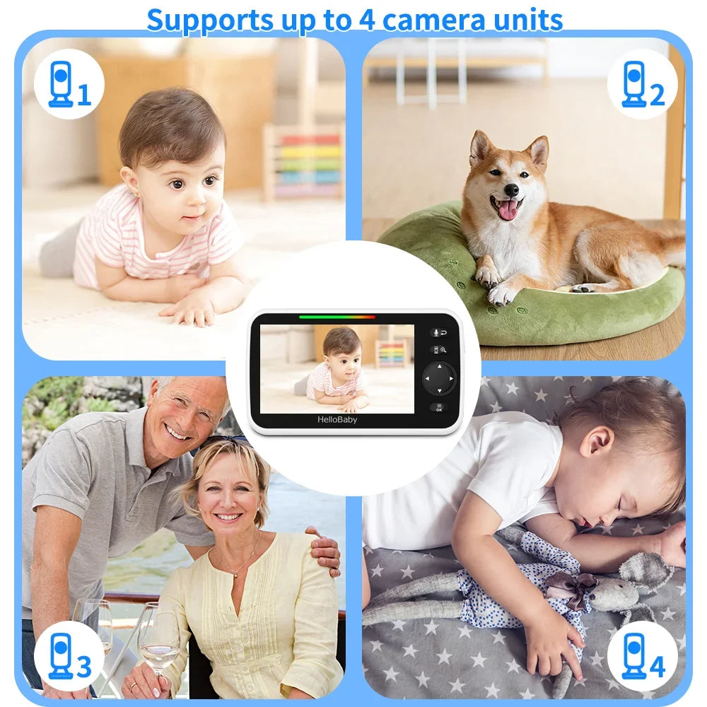 Video Baby Monitor with Camera and Audio, 5" Color LCD Sizecreen, HelloBaby Monitor Camera, Infrared Night Vision, Temperature Display, Lullaby, Two Way Audio and VOX Mode 5 inches