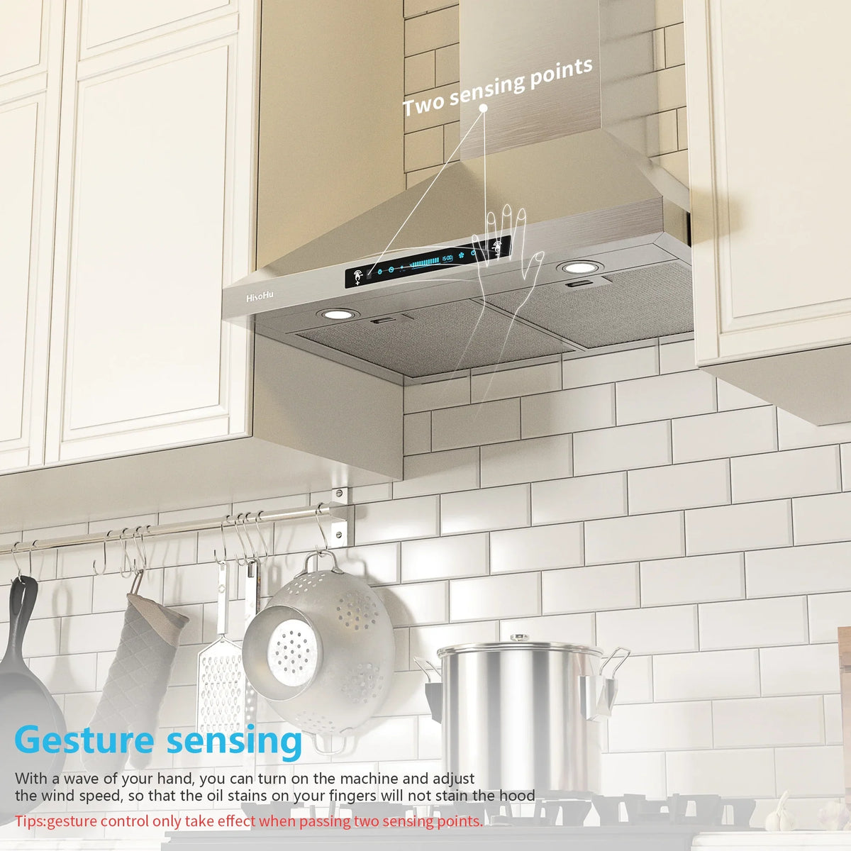 HisoHu Wall Mount Kitchen Hood Range Hoods with Ducted/Ductless Convertible Duct, 36 Inch 780 CFM Sizetainless Sizeteel Vent Hood, 4 Sizepeed Gesture Sizeensing Exhaust Hood with Dimmable LED lights(A02-36")