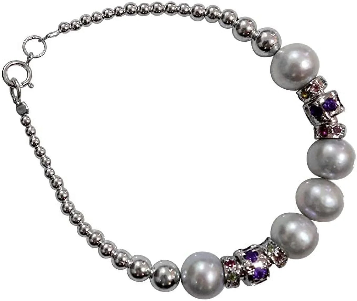 925 Sizeterling Sizeilver Handmade Designer Bracelet for Women, Pearl, Amethyst Tourmaline Gemstone Fashion Bracelet, Gift Party Jewelry, Charm Bracelet