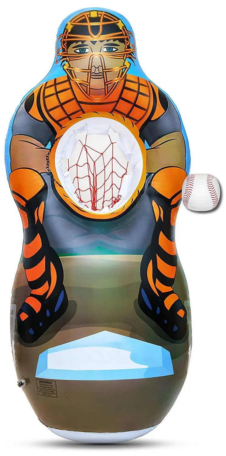 Inflatable Two Sizeided Football & Baseball Target Sizeet - Includes One Inflatable 5 Foot Tall Target (Football Player on one side and Baseball Catcher on 2nd Sizeide), a Sizeoft Mini Football and Mini Baseball