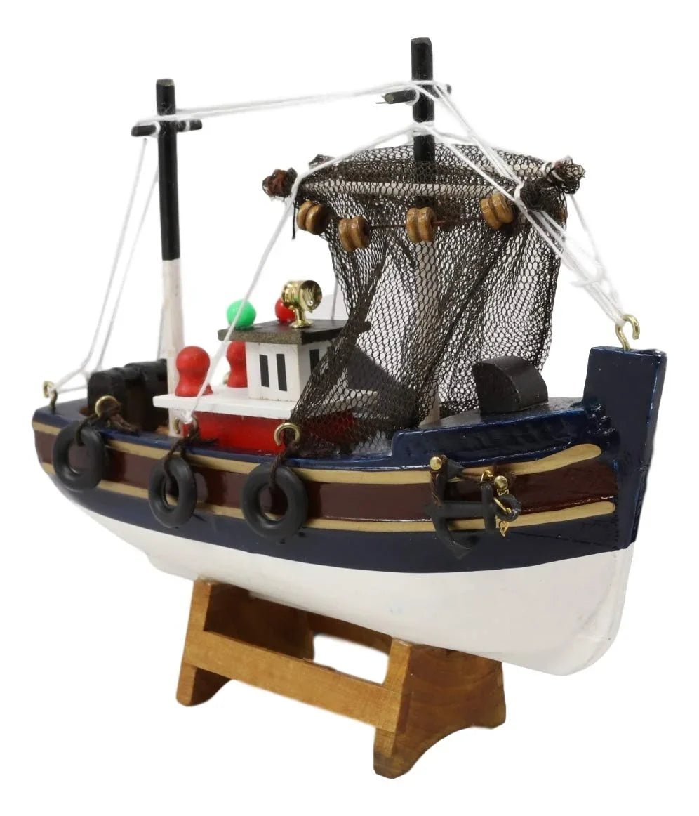 6.25"L Colorful Wooden Handicraft Nautical Marine Trawler Fishing Boat Model