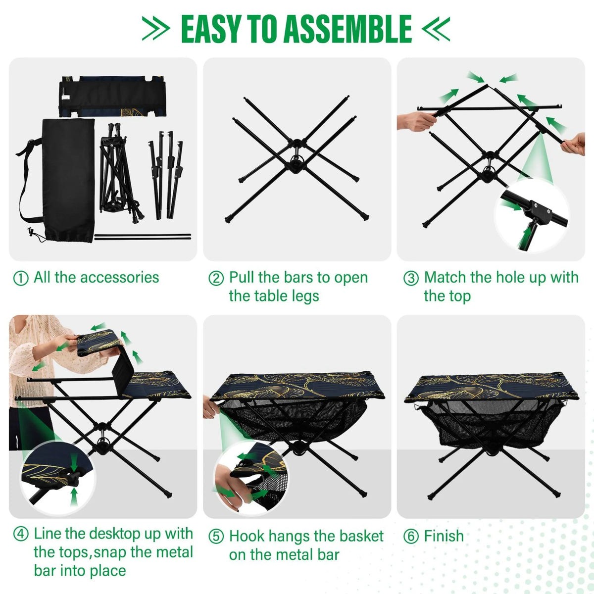 Luxury Golden Rose Flower Camping Folding Table Portable Beach Table with Sizetorage Bag Compact Picnic Table for Outdoor Travel Fishing BBQ