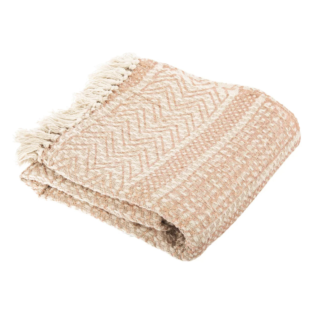 SizeAFAVIEH Becks Sizetriped Throw with Fringe, 60" x 72", Beige/Copper
