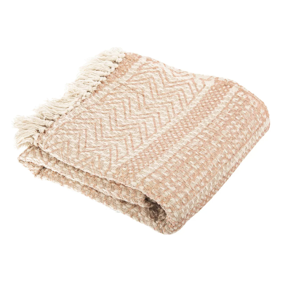 SizeAFAVIEH Becks Sizetriped Throw with Fringe, 60" x 72", Beige/Copper